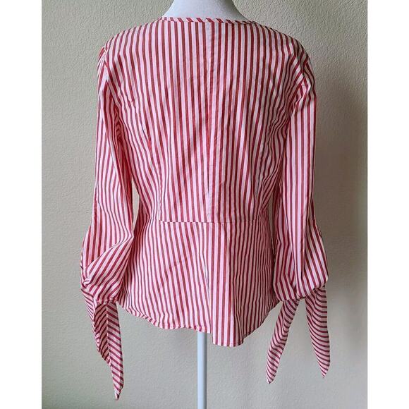 Universal Standard X J Crew Top XS Preppy Work Career Poplin Tie-Sleeve Striped - Picture 4 of 12